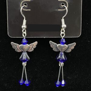 Handmade Fairy with Blue Crystal & Blue Glass Bead Earrings by Neanie-Bot